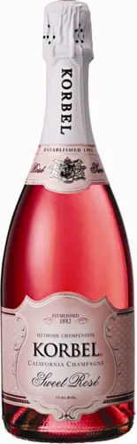 Bottle of Korbel Sweet Roséwith label visible