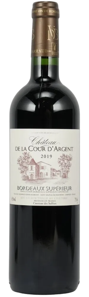 Bottle of Château de la Cour d'Argent Bordeaux Supérieurwith label visible