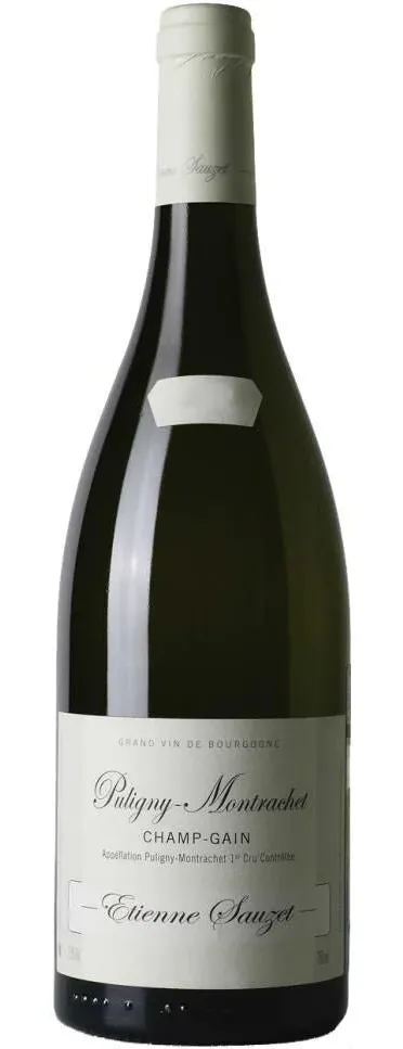 Bottle of Etienne Sauzet Puligny-Montrachet 1er Cru 'Champ Gain'with label visible
