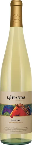 Bottle of 14 Hands Rieslingwith label visible