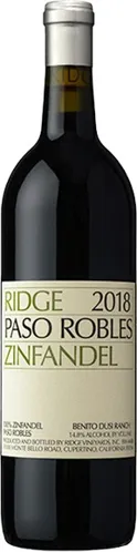 Bottle of Ridge Vineyards Paso Robles Zinfandelwith label visible