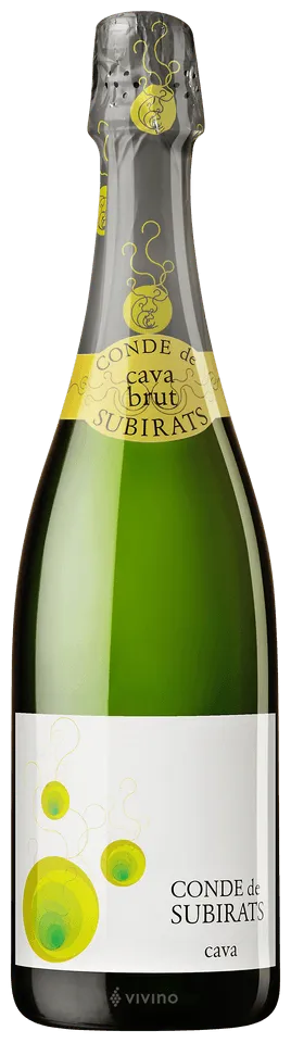 Bottle of Conde de Subirats Cava Brutwith label visible