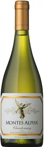 Bottle of Montes Alpha Chardonnaywith label visible
