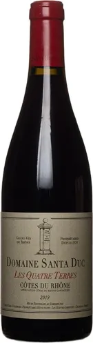 Bottle of Domaine Santa Duc Côtes du Rhône Les Quatre Terreswith label visible