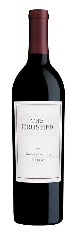 Bottle of The Crusher Wilson Vineyard Merlotwith label visible