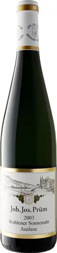 Bottle of Joh. Jos. Prüm Wehlener Sonnenuhr Riesling Auslesewith label visible