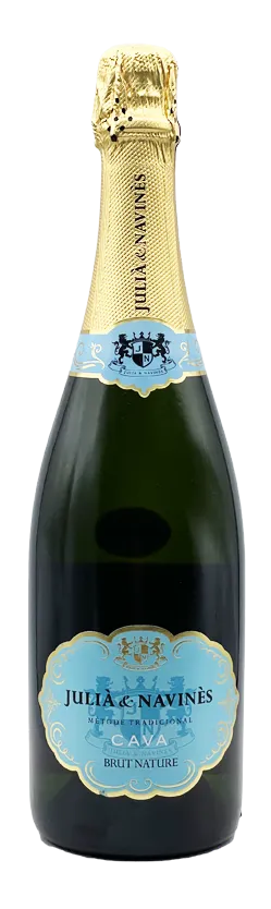 Bottle of Julia & Navines Cava Brutwith label visible