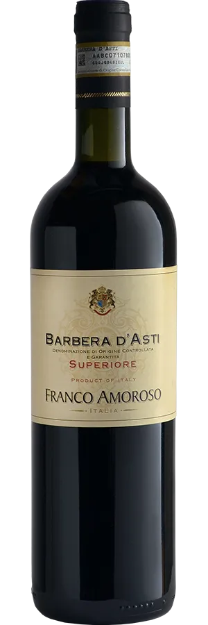 Bottle of Franco Amoroso Barbera d'Asti Superiorewith label visible