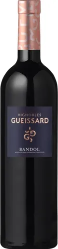 Bottle of Gueissard Bandol Rougewith label visible