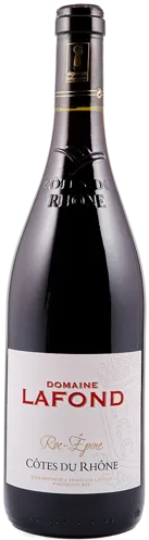 Bottle of Domaine Lafond Côtes du Rhône Roc-Epinewith label visible