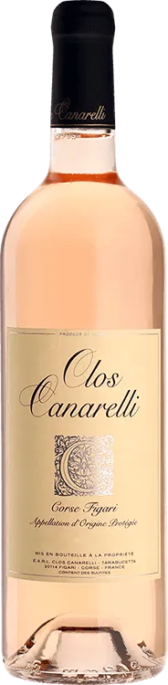 Bottle of Clos Canarelli Corse Figari Roséwith label visible
