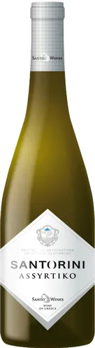 Bottle of SantoWines Santorini Assyrtikowith label visible