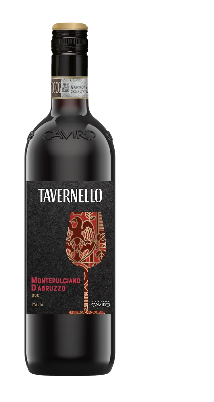 Bottle of Tavernello Montepulciano d'Abruzzowith label visible