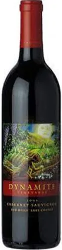 Bottle of Dynamite Vineyards North Coast Cabernet Sauvignonwith label visible