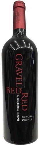 Bottle of Sebastiani Gravel Bed Redwith label visible