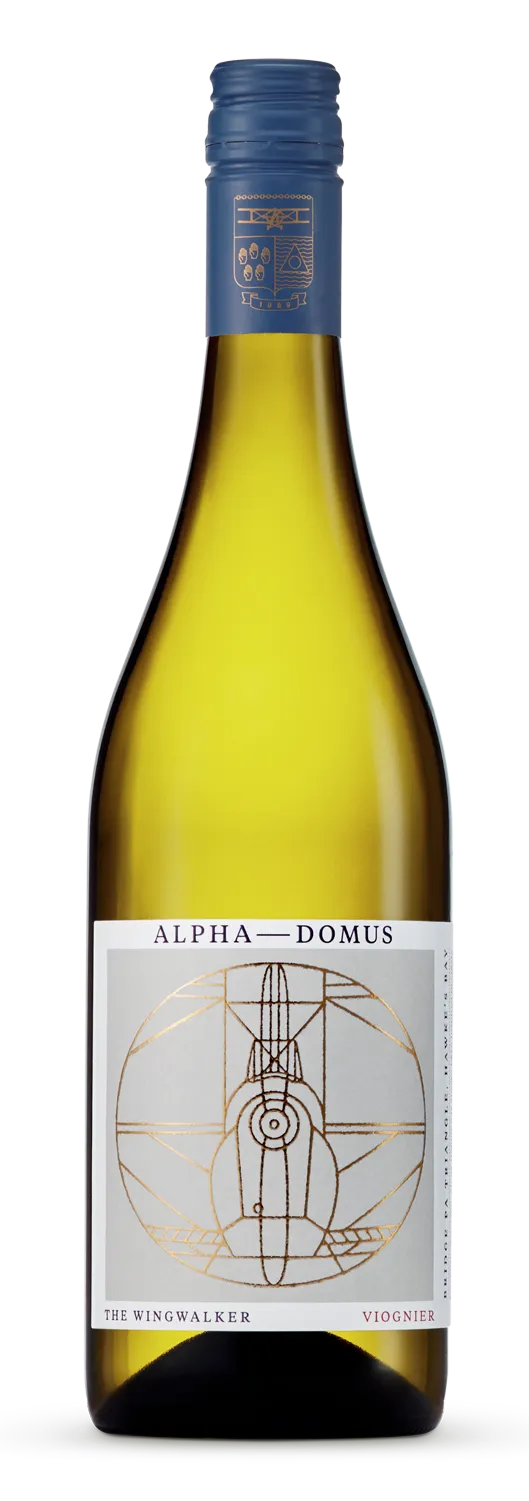 Bottle of Alpha Domus The Wingwalker Viognierwith label visible