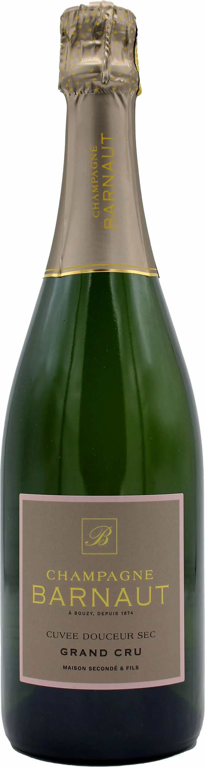 Bottle of Barnaut Cuvée Douceur Sec Champagne Grand Cru 'Bouzy'with label visible