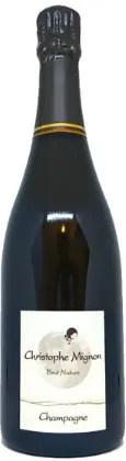 Bottle of Christophe Mignon Brut Nature Champagnewith label visible