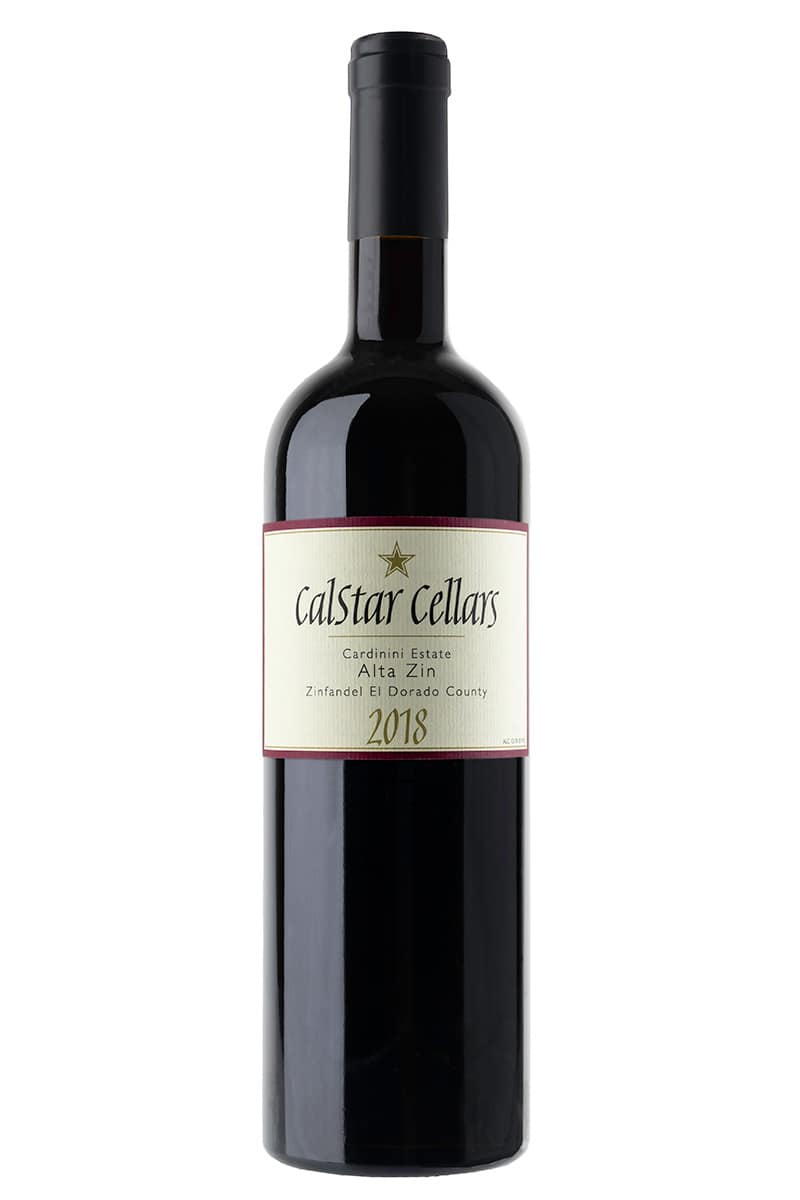 Bottle of Calstar Cellars Cardanini Vineyard Alta Zinwith label visible