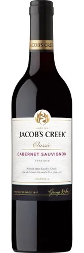 Bottle of Jacob's Creek Classic Cabernet Sauvignonwith label visible