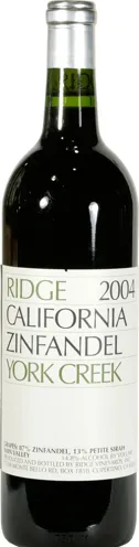 Bottle of Ridge Vineyards York Creek Mill Block Zinfandelwith label visible