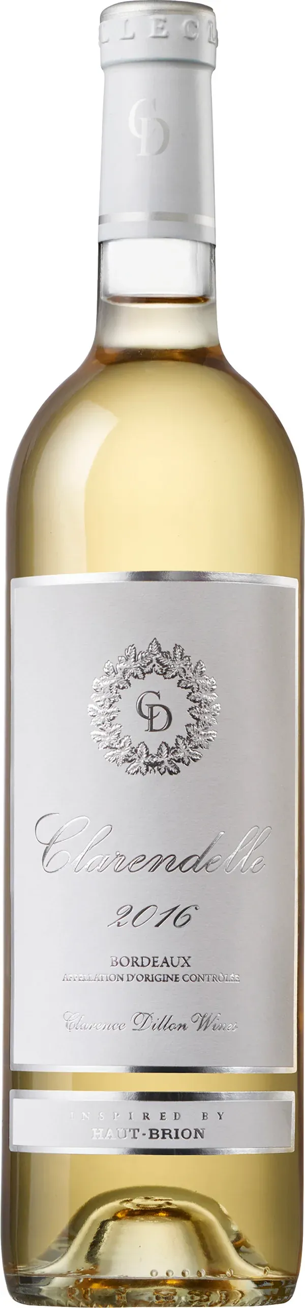 Bottle of Clarendelle Bordeaux Blancwith label visible