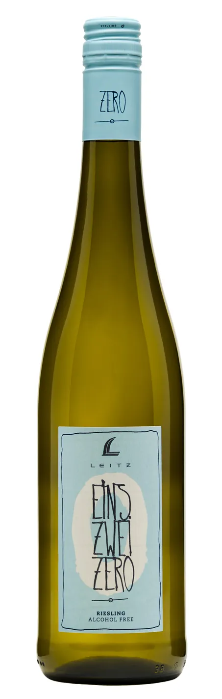 Bottle of Leitz Eins Zwei Zero Rieslingwith label visible