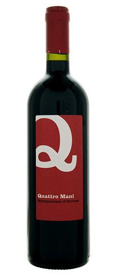 Bottle of Quattro Mani Montepulciano d'Abruzzowith label visible