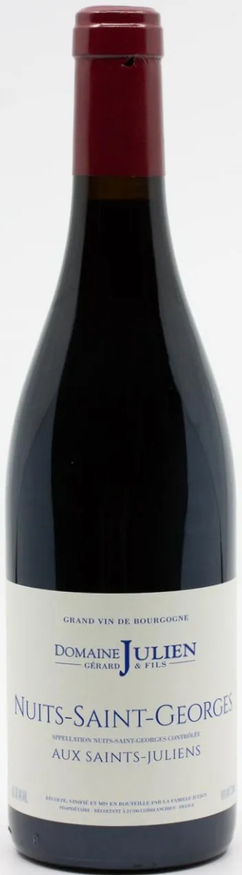 Bottle of Domaine Julien Nuits-Saint-Georges 'Aux Saints-Juliens'with label visible