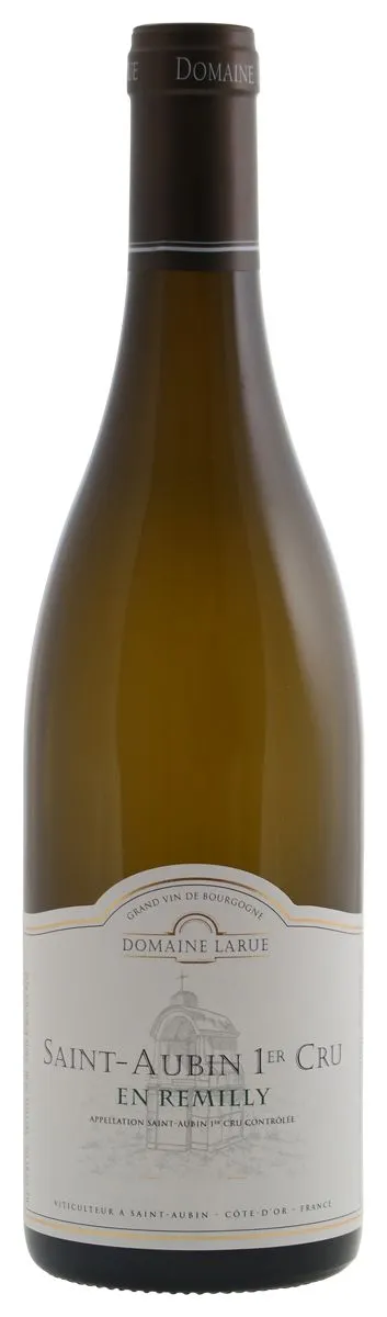 Bottle of Domaine Larue Saint-Aubin 1er Cru 'En Remilly'with label visible