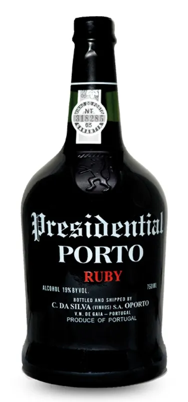 Bottle of C. da Silva Presidential Ruby Portowith label visible