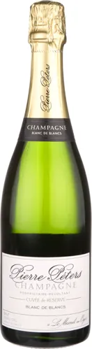 Bottle of Pierre Peters Cuvée de Réserve Blanc de Blancs Brut Champagne Grand Cru 'Le Mesnil-sur-Oger'with label visible