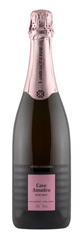 Bottle of Cave Amadeu Rosé Brutwith label visible