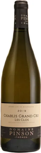 Bottle of Domaine Pinson Chablis Grand Cru 'Les Clos'with label visible
