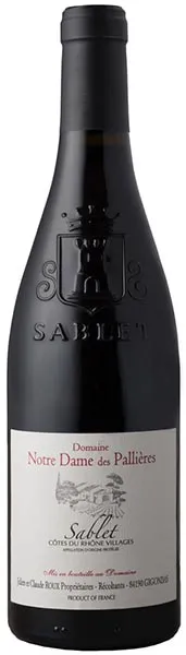 Bottle of Domaine Notre Dame des Pallières Sablet L'Olivetwith label visible