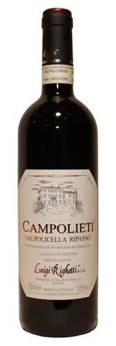 Bottle of Luigi Righetti Campolieti Valpolicella Ripasso Classico Superiorewith label visible