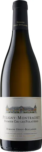 Bottle of Domaine Génot-Boulanger Puligny-Montrachet Premier Cru 'Les Folatières'with label visible
