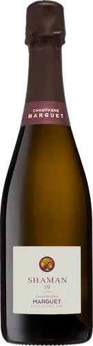 Bottle of Marguet Shaman Rosé Champagne Grand Cruwith label visible