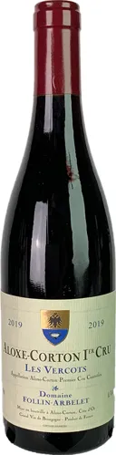 Bottle of Domaine Follin-Arbelet Les Vercots Aloxe-Corton 1er Cruwith label visible