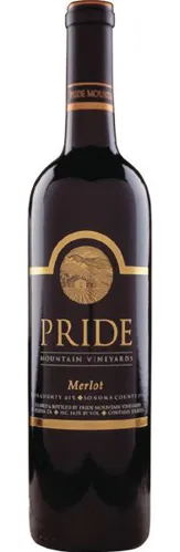 Bottle of Pride Mountain Vineyards Merlotwith label visible