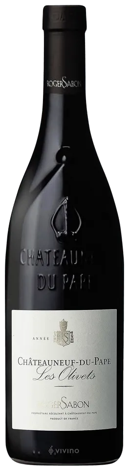 Bottle of Roger Sabon Châteauneuf-du-Pape Les Olivetswith label visible