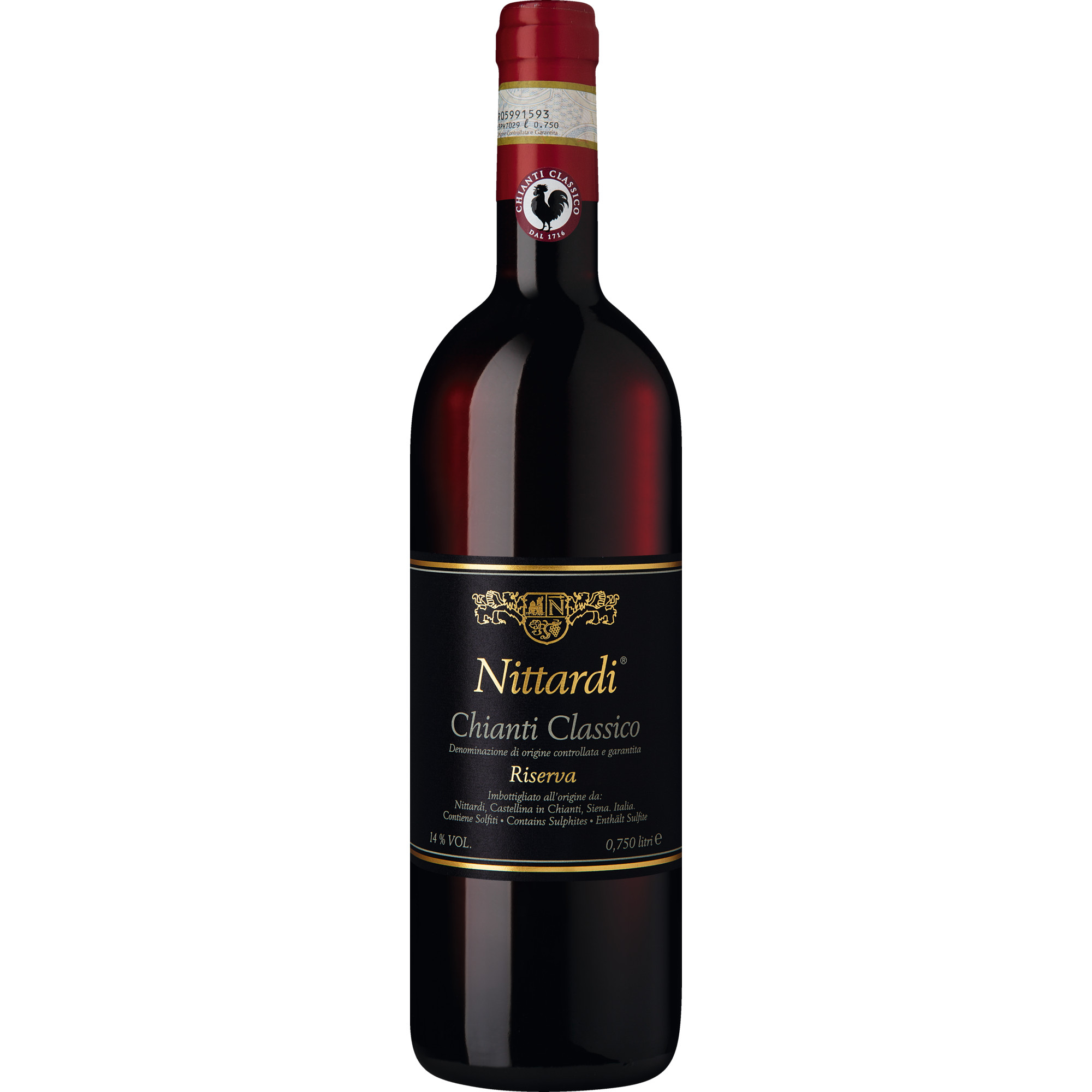 Bottle of Nittardi Chianti Classico Riservawith label visible