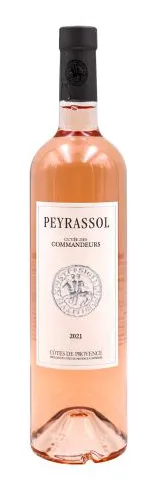 Bottle of Peyrassol Cuvée des Commandeurs Côtes de Provence Roséwith label visible
