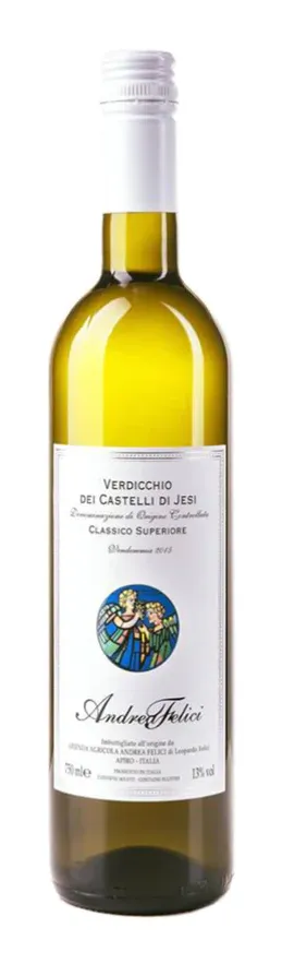 Bottle of Andrea Felici Verdicchio dei Castelli di Jesi Classico Superiorewith label visible