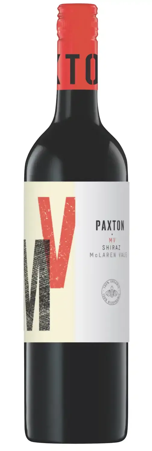 Bottle of Paxton MV Shirazwith label visible