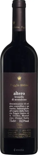 Bottle of Poggio Antico Altero Brunello di Montalcinowith label visible