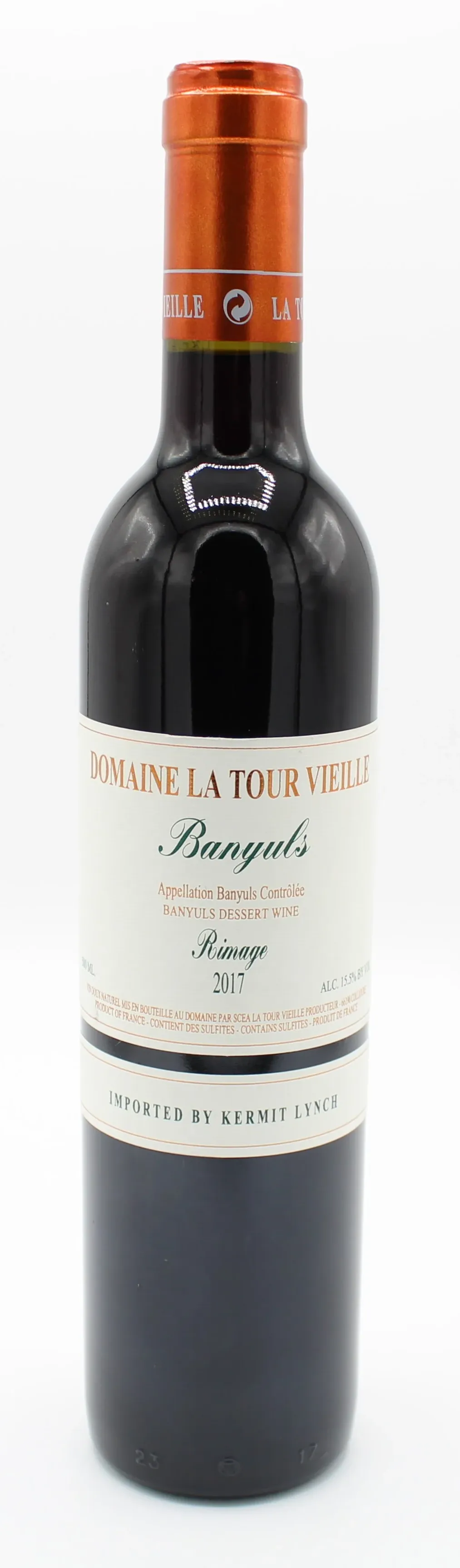 Bottle of Domaine La Tour Vieille Rimage Banyulswith label visible
