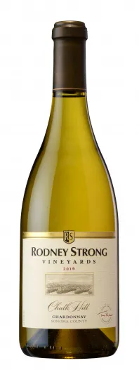 Bottle of Rodney Strong Estate Chardonnaywith label visible