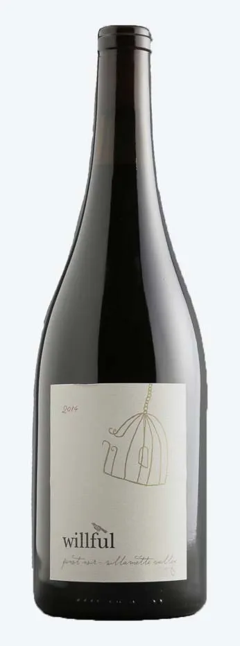 Bottle of Willful Pinot Noirwith label visible