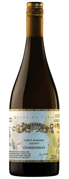 Bottle of Inconceivable Wine Queen of Tides Chardonnaywith label visible